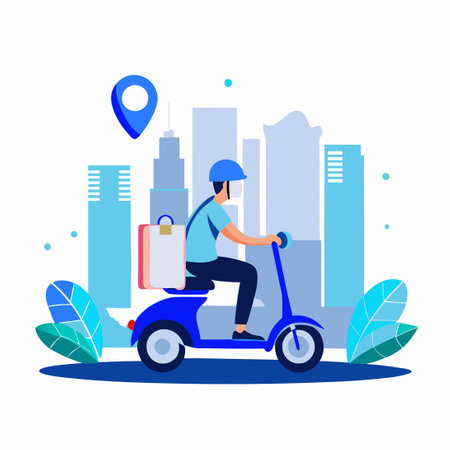 Lifestyle Illustration Demonstrating the Convenience and Joy of Scootingのイラスト素材