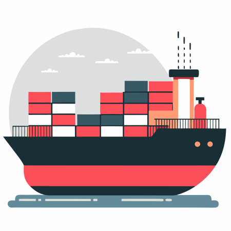Modern Concept Illustration of a Container Ship at Sea with Cargo Containers and Cranesのイラスト素材