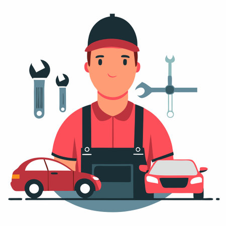 Skilled Auto Mechanic Working on a Complex Engine Repair with Precisionのイラスト素材