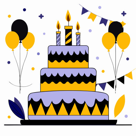 Delightful Birthday Cake Illustration Depicting Celebration and Joy
