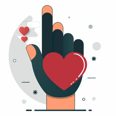 Human hand with red heart. Vector illustration in trendy flat style.