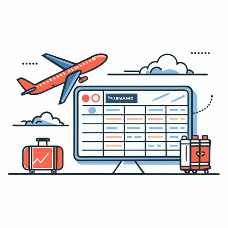 Illustrated Digital Flight Information Display Board with Departure and Arrival Detailsのイラスト素材