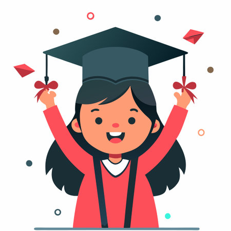 Joyful Girl Celebrating Graduation in Academic Gown with Diploma and Capのイラスト素材
