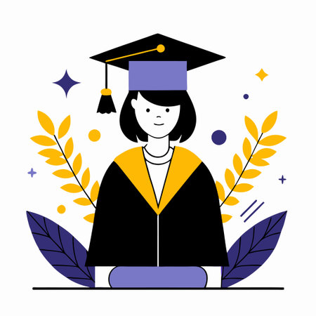 Triumphant Graduates Celebrate Academic Success in Cap and Gownのイラスト素材