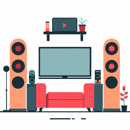 Immersive Home Cinema Concept Illustration with Modern Amenitiesのイラスト素材