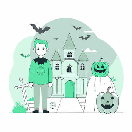 Spooky Silhouette of Halloween Pumpkin with Witch's Hat and Crescent Moonのイラスト素材