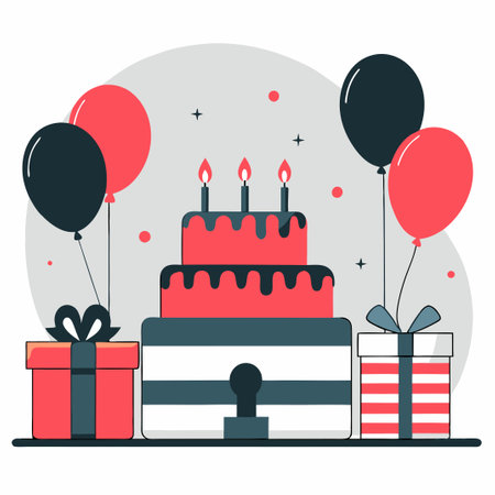 Cheerful Birthday Illustration with Joyful Decorations and Warm Colorsのイラスト素材