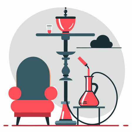 Intriguing Concept Illustration Depicting an Immersive Hookah Lounge Experienceのイラスト素材