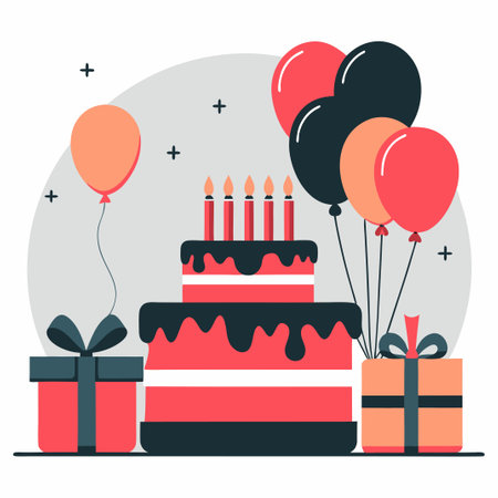 Vibrant and Joyful Happy Birthday Illustration Concept with Balloons and Cakeのイラスト素材