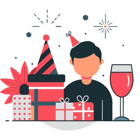 Festive Illustration Celebrating the Start of a New Year with Joyful Elementsのイラスト素材