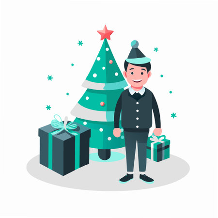 Festive Holiday Concept Illustration with Family Gathering and Giftsのイラスト素材