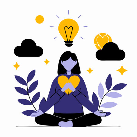 Hopeful Woman Gazing at the Horizon with Sunlight and Cloudsのイラスト素材