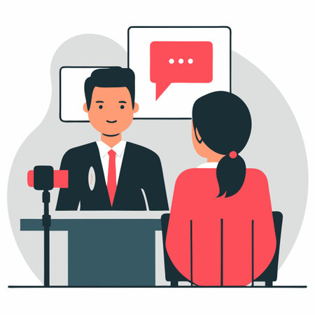 Conceptual Illustration of the Modern Interview Process with Two Candidates and an Interviewerのイラスト素材