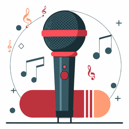 Illustrative Karaoke Performance with Vibrant Neon Lightsのイラスト素材