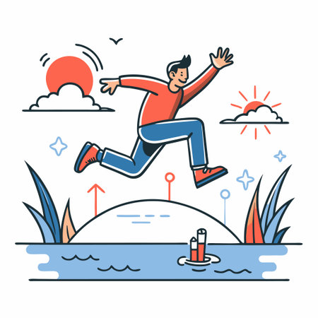 Mesmerizing Illustration of a Thrilling Jump into a Tranquil Lakeのイラスト素材