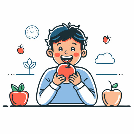Young Child Enjoying a Healthy and Delicious Apple Snackのイラスト素材