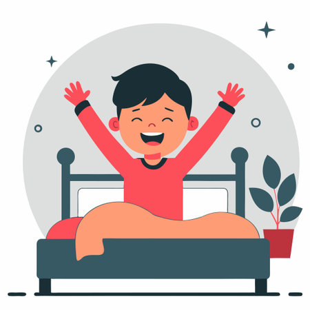 Wake-Up Call: Young Child Stirring from Sleep in a Dreamy Illustrated Worldのイラスト素材