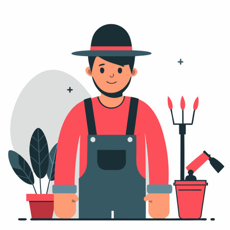 Charming Gardener Bringing Plants to Life with Skill and Dedicationのイラスト素材