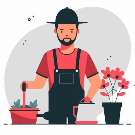 Creative Illustration Depicting a Gardener's Passion and Love for Plantsのイラスト素材