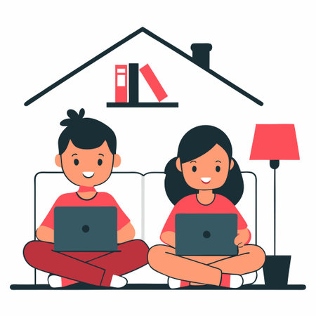 Children's Education in the Comfort of Home: A Concept Illustration of Youthful Learningのイラスト素材