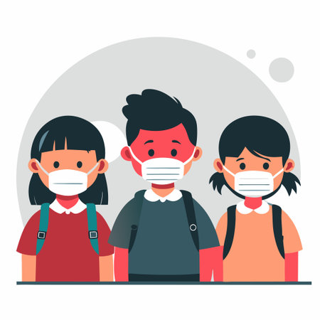 Children Wearing Protective Masks for Safety at Schoolのイラスト素材