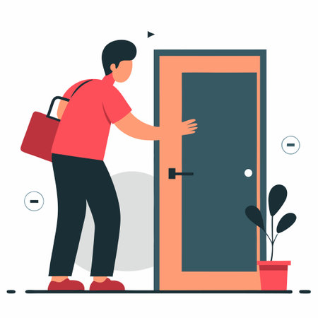 Conceptual Illustration of the Anticipation of an Arrival: The Knocking on the Doorのイラスト素材