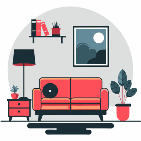 Modern Living Room Design Concept with Luxurious Furnishings and Natural Lightのイラスト素材