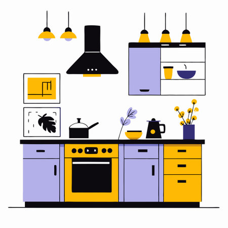 Modern Kitchen Design Concept Illustrated with Neutral Color Palette and Natural Lightingのイラスト素材
