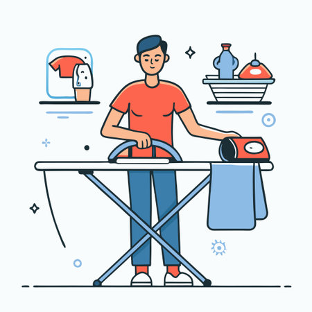 Detailed Illustration of Ironing Concept with Household Itemsのイラスト素材