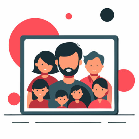 Illustrative Depiction of a Group of Individuals Captured in a Shared Photographic Memoryのイラスト素材