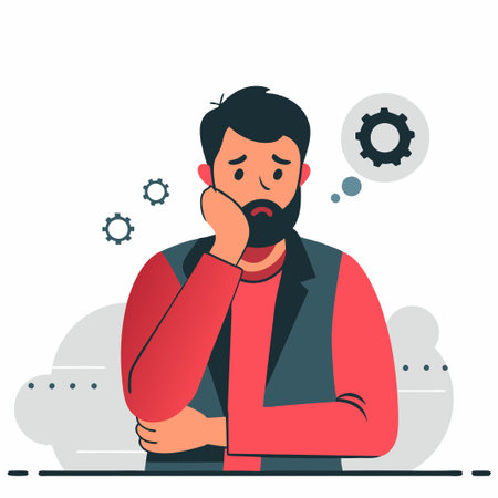 Contemplative Man Pondering Complex Concept in Abstract Illustrationのイラスト素材