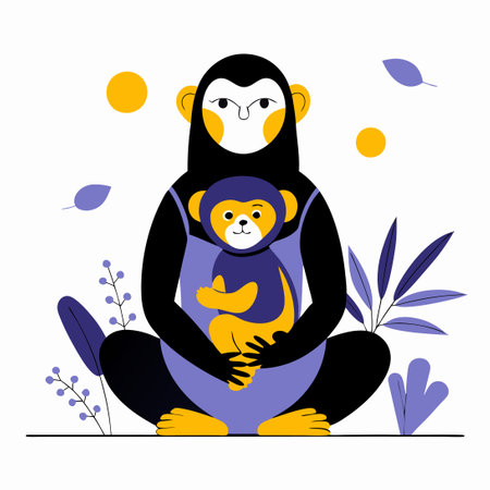 Heartwarming Illustration of a Monkey Mother and Her Infantのイラスト素材