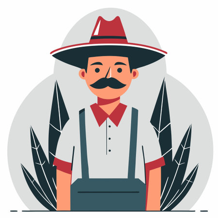 Mexican Agave Farmer in Traditional Dress Illustrating Concept of Agave Cultivationのイラスト素材