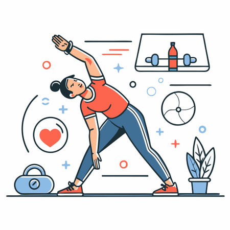 Illustrative Guide to Essential Stretching Exercises for Enhanced Flexibilityのイラスト素材