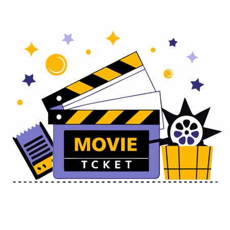 Movie clapperboard and film reel vector illustration. Flat style design.のイラスト素材