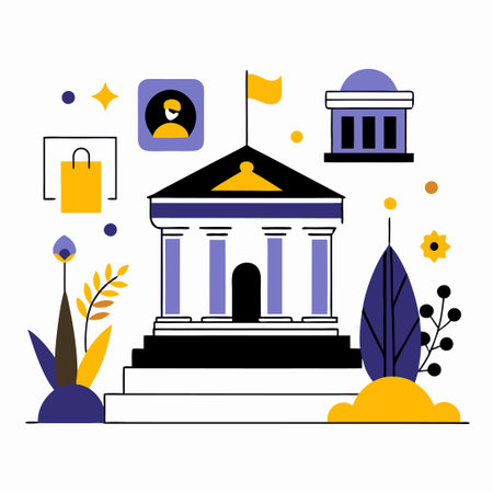 Flat design modern vector illustration concept of bank building, flat iconsのイラスト素材