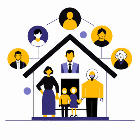 Vector illustration of family in the house. Flat style design for web, site, advertising, banner, poster, board and print.のイラスト素材