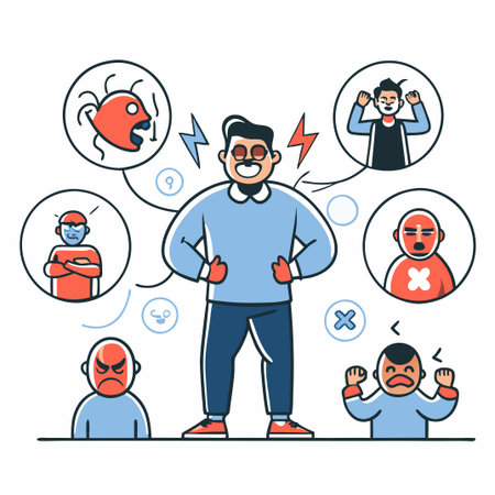 Angry man with angry facial expressions. Cartoon vector illustration in line style.のイラスト素材
