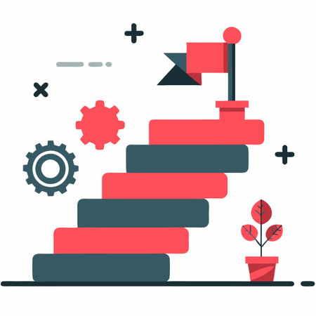 Vector illustration, flat design. Stairs to success and victory.のイラスト素材