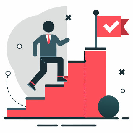 Businessman climbing stairs to success. Vector illustration in flat style.のイラスト素材