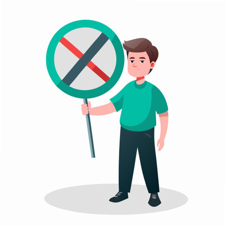 Protester man with sign. Vector illustration in flat style.のイラスト素材