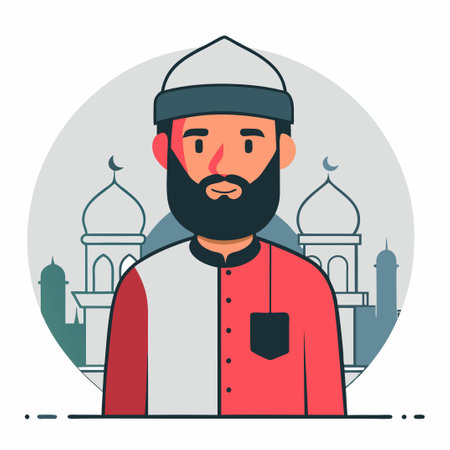 Muslim man in the mosque. Vector illustration in a flat style.のイラスト素材