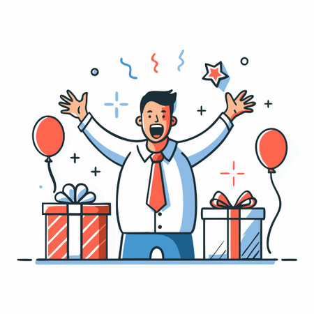 Expression of Surprise and Excitement in a Man's Face Concept Illustrationのイラスト素材