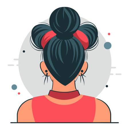 Girl with hair bun. Vector illustration in a flat style. Horizontal banner.のイラスト素材