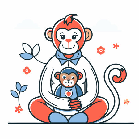 Cute cartoon monkey sitting on the floor. Vector illustration in sketch style.のイラスト素材