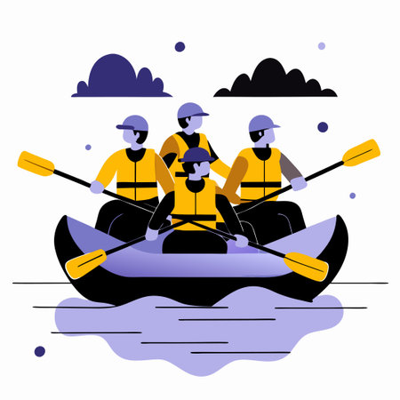 Illustrative Depiction of the Thrilling Adventure of River Rafting with Friendsのイラスト素材