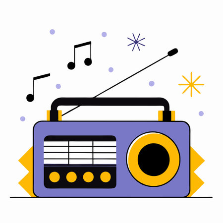 Contemporary Radio Illustration Featuring Abstract Elements and Vibrant Colorsのイラスト素材
