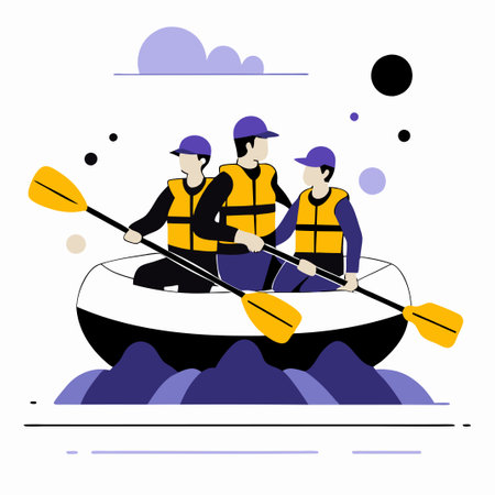 Dynamic Concept Illustration of Whitewater Rafting Adventure on a Roaring Riverのイラスト素材