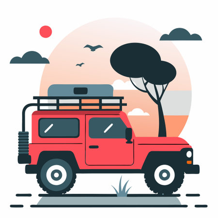 Illustrative Depiction of a Safari Adventure with Wildlife and Breathtaking Sceneryのイラスト素材