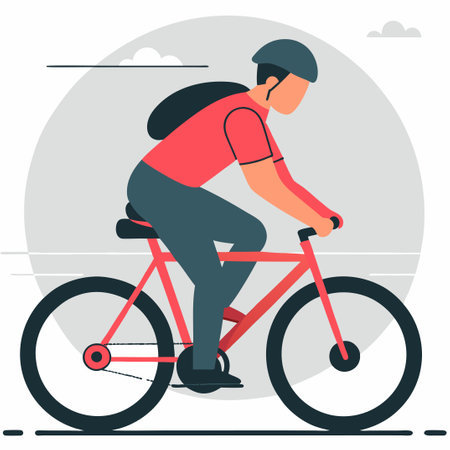 Joyful Commute: Freewheeling on a Bicycle in Minimalist Illustrationのイラスト素材